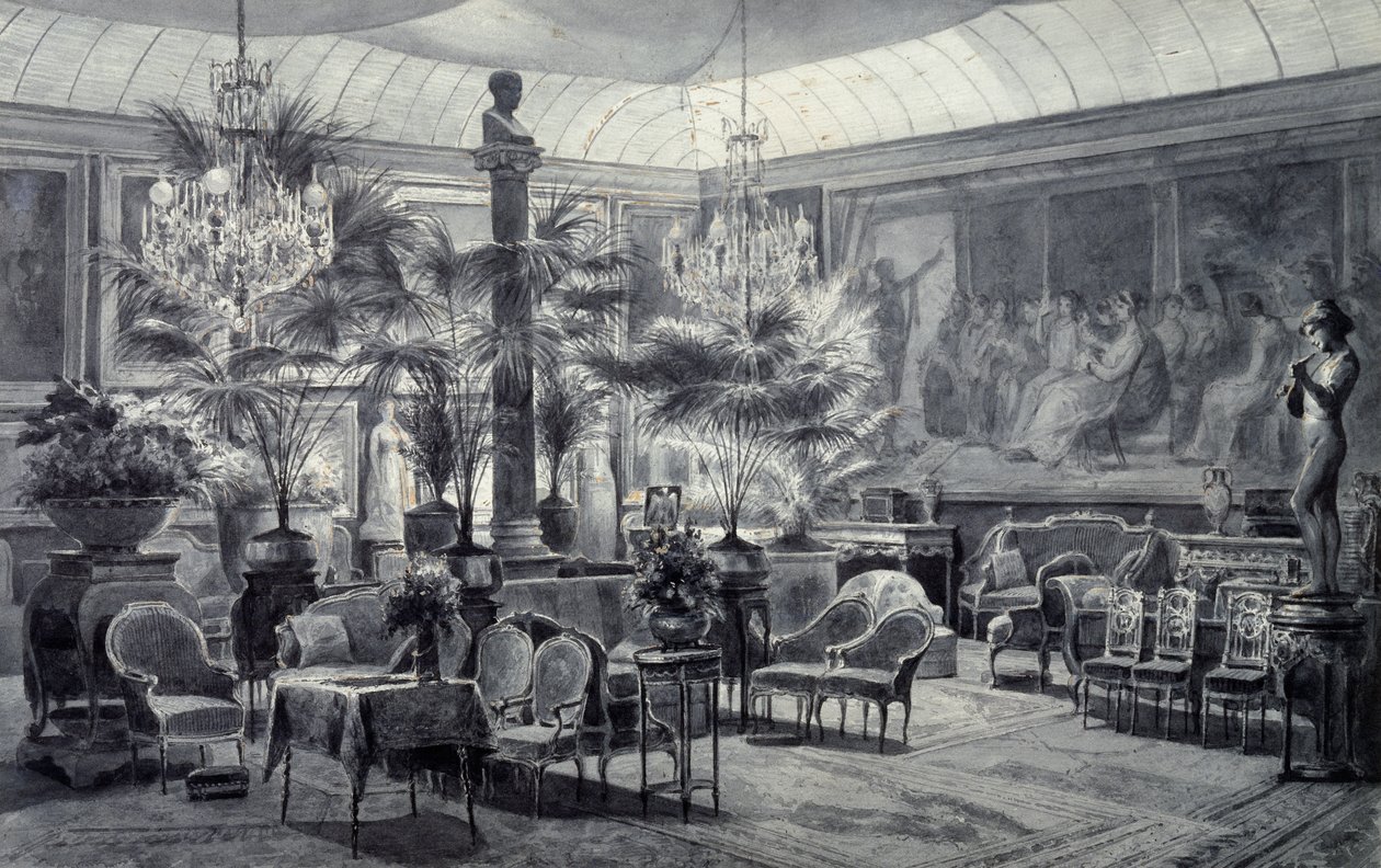 Winter Garden of Princess Mathilde, tegning med grått blekk og gouache av Charles Giraud (1819-1892) av Charles Giraud