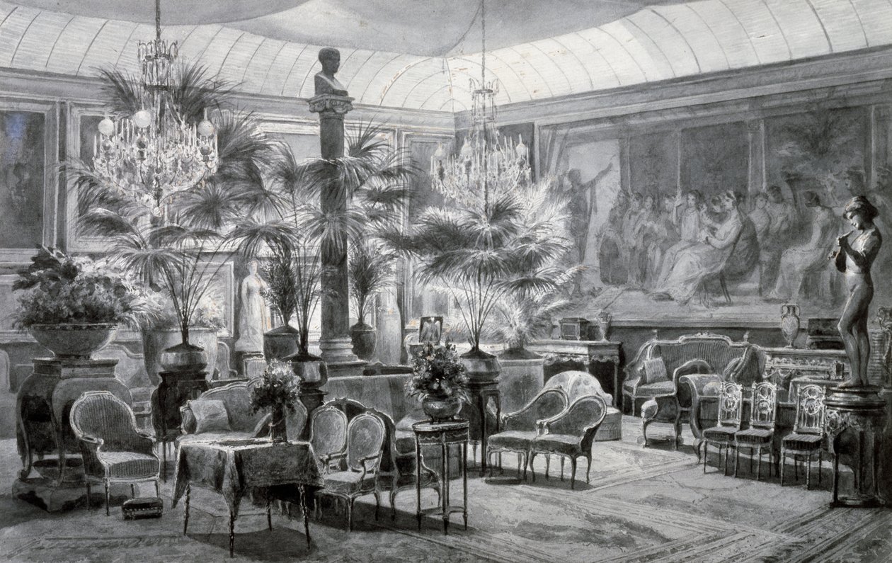 Prinsesse Mathildes vinterhage, gouache og blekktegning av Charles Giraud (1819-1892) av Charles Giraud