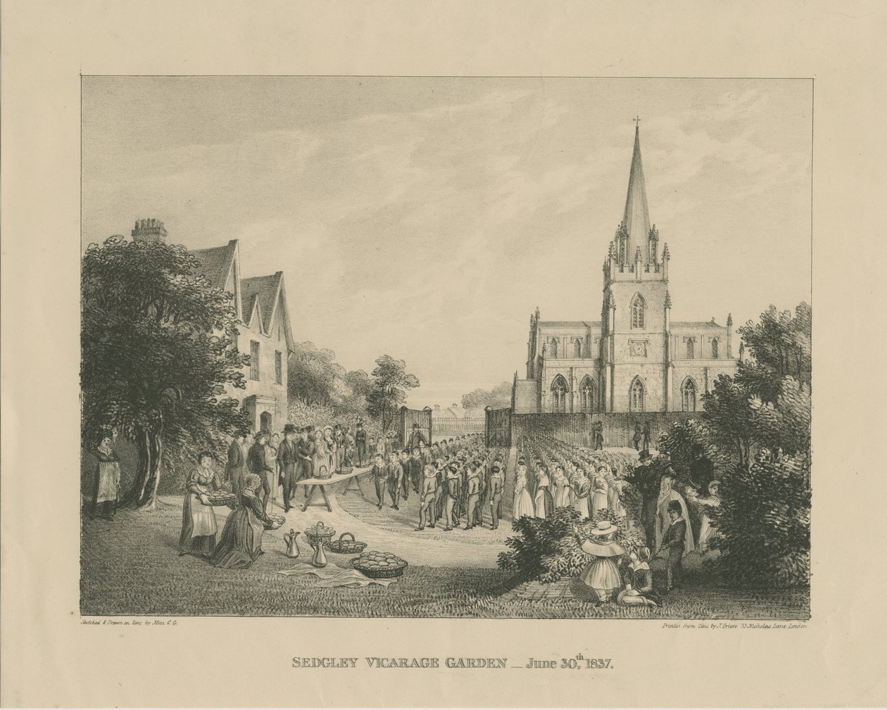 Sedgley - Vicarage Garden: trykt fra sink, 30. juni 1837 av Charles Girdlestone