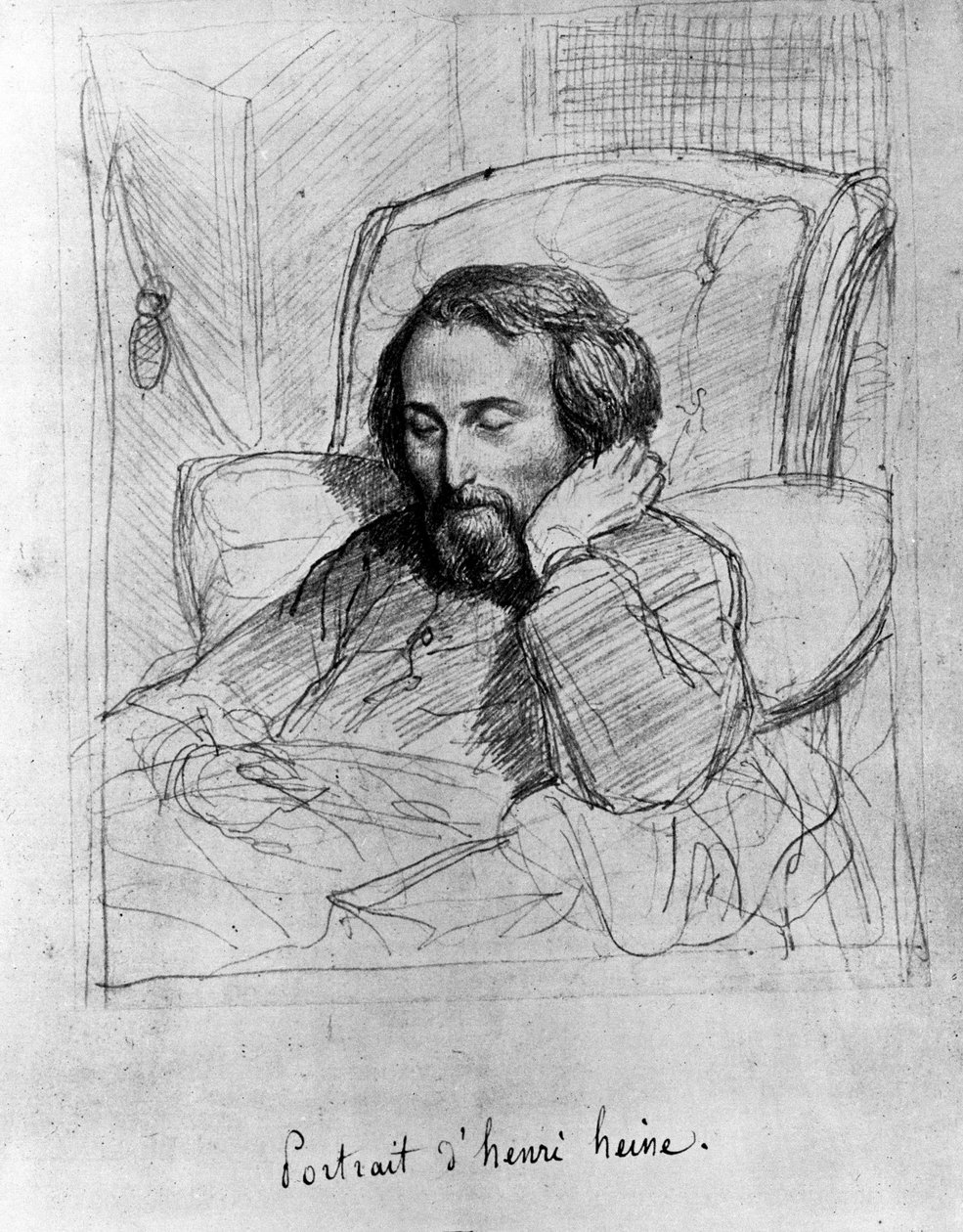Heinrich Heine (1797-1856), tysk forfatter. Tegning av Charles Gleyre. av Charles Gleyre