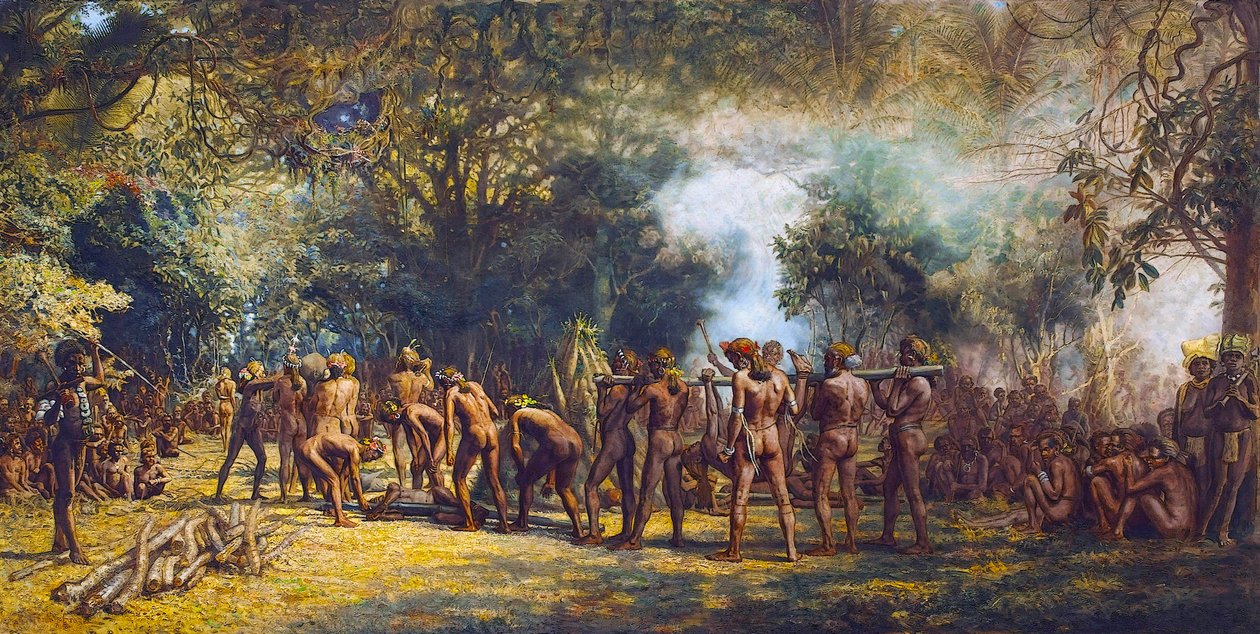 Kannibalfest på øya Tanna, Vanuatu ca. 1887 (olje på lerret) av Charles Gordon Frazer