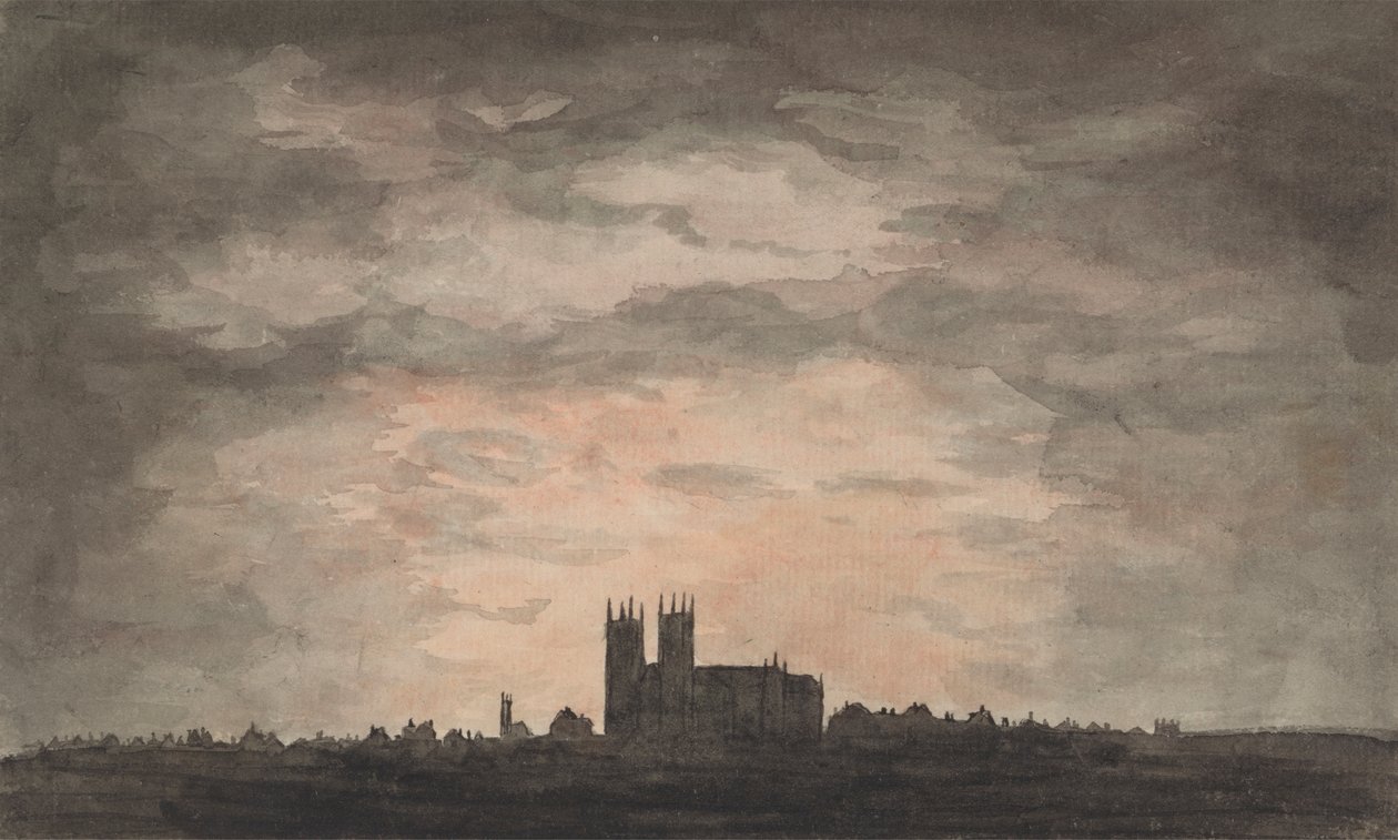 En stor kirke (Westminster Abbey) ved solnedgang av Charles Gore