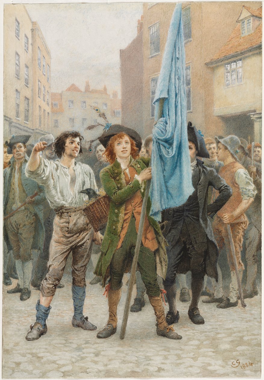 Barnaby Rudge hjalp til med å lede Gordon-opptøyene, 1884. av Charles Green