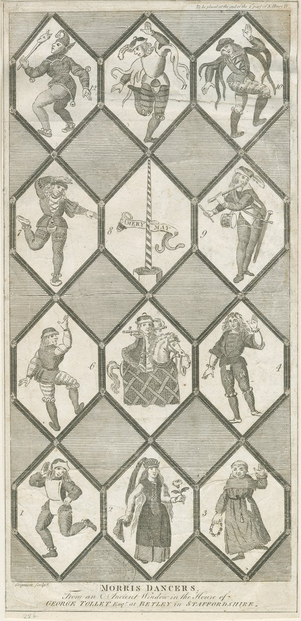 Betley Glass Window - Morris Dancers: gravering, og [?1700-tallet] (trykk) av Charles Grignion