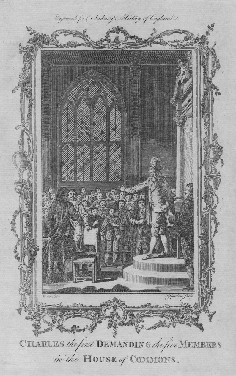 Charles I krever de fem medlemmene i Underhuset, 1773. av Charles Grignion