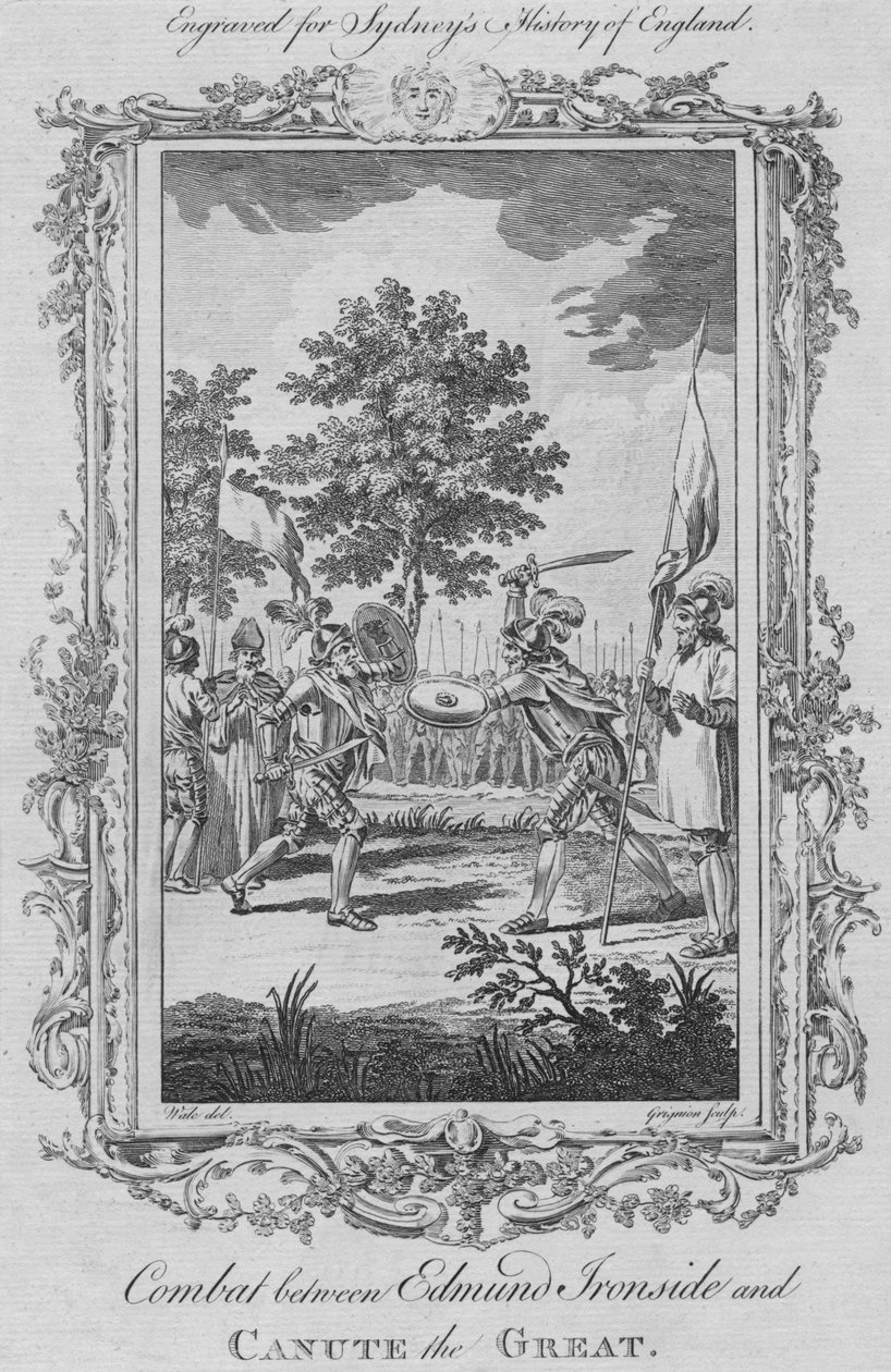 Kamp mellom Edmund Ironside og Knud den store, 1773. av Charles Grignion