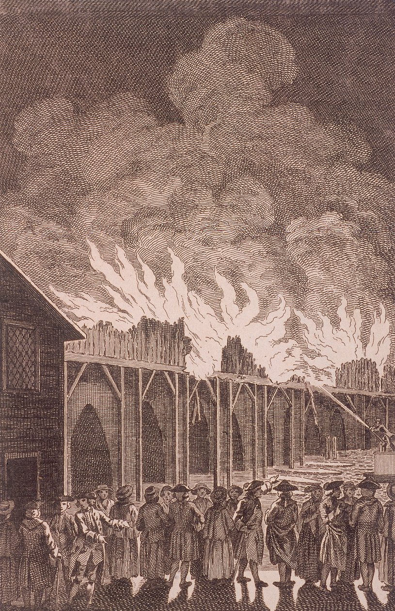 London Bridge gamle, London, 1775 av Charles Grignion