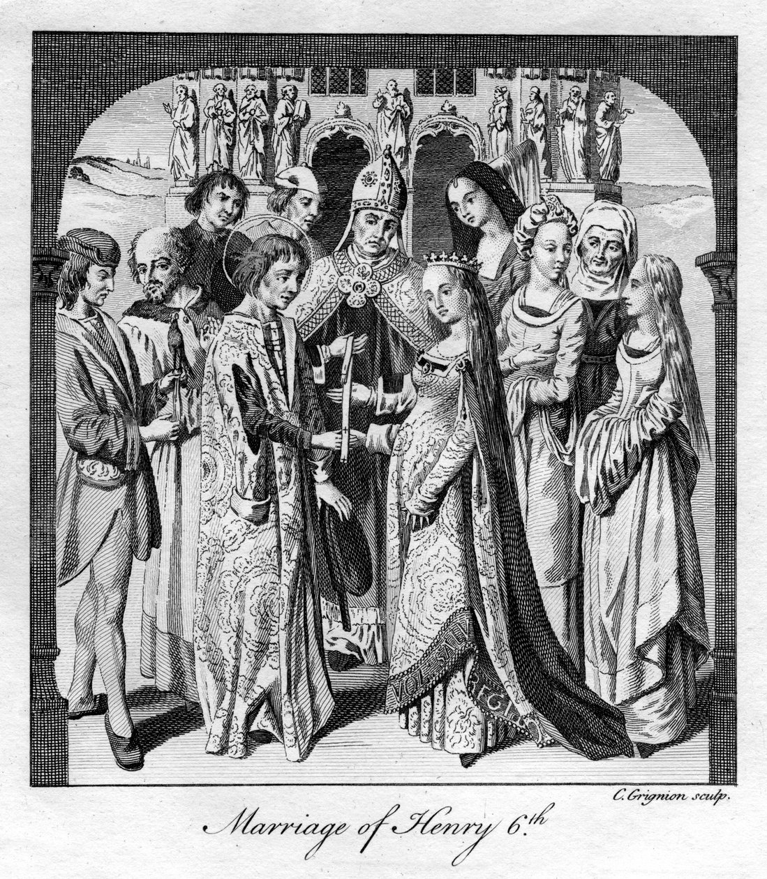 Ekteskap med Henrik VI, 1445, 1700-tallet. av Charles Grignion