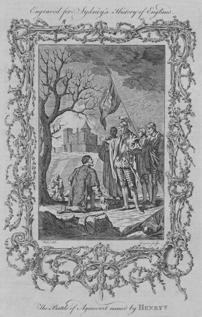Slaget ved Agincourt navngitt av Henry V, 1773. av Charles Grignion