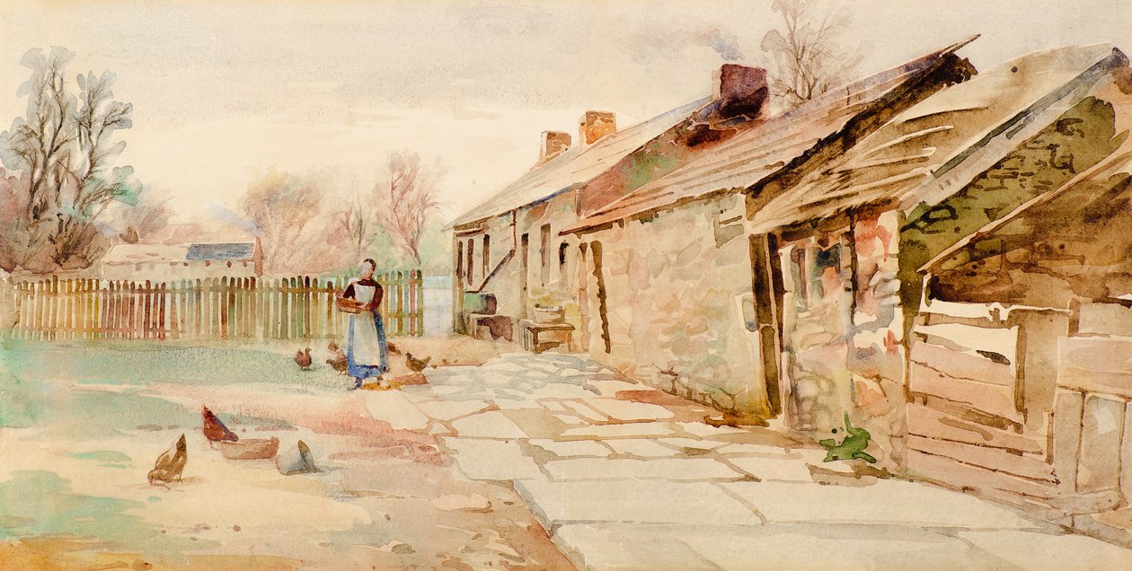 Gamle hytter (akvarell) av Charles Gustav Louis Phillips