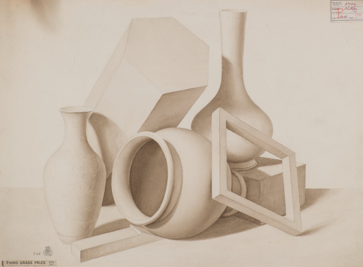 Studie [Vaser, firkantet og sekskant], ca. 1881 (vasketegning) av Charles Gustav Louis Phillips