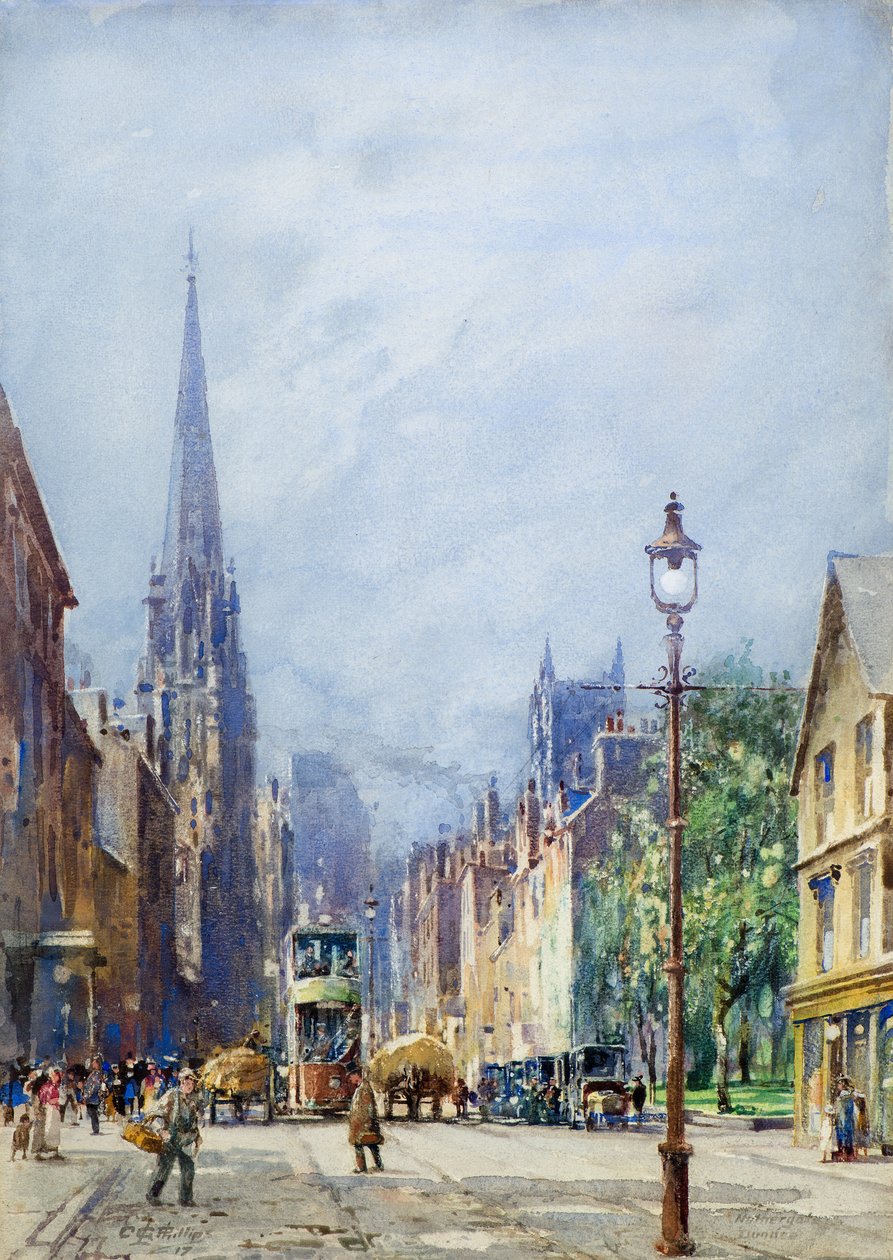 The Nethergate, Dundee looking West, ca. 1917 (akvarell) av Charles Gustav Louis Phillips