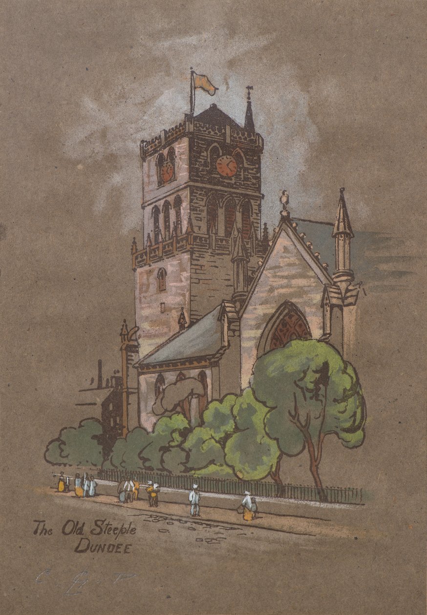 The Old Steeple, Dundee (håndfarget trykk) av Charles Gustav Louis Phillips