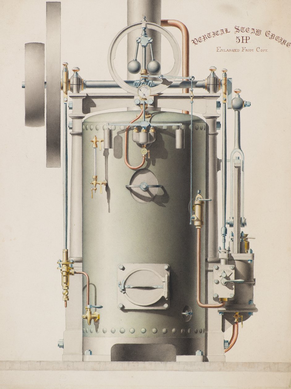 Vertikal dampmotor, 5 HK (akvarell) av Charles Gustav Louis Phillips
