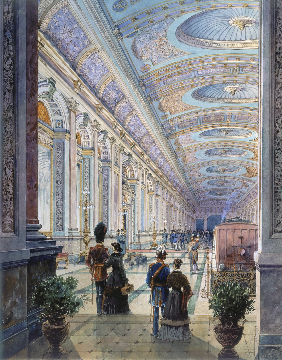Forseggjort stasjonsinteriør, 1883 (wc på papir) av Charles H. Driver