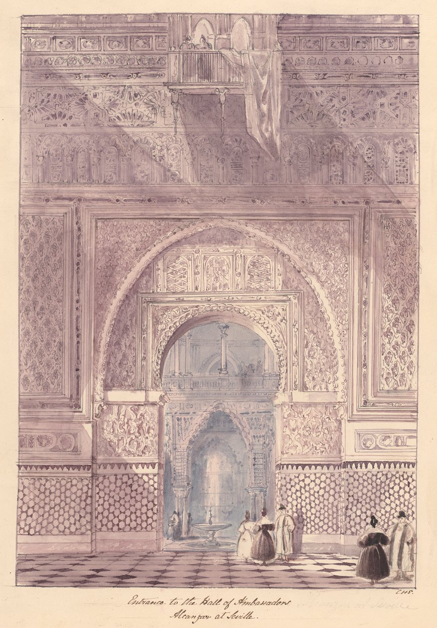 Inngang til Hall of Ambassadors, Alcazar i Sevilla av Charles Hamilton Smith