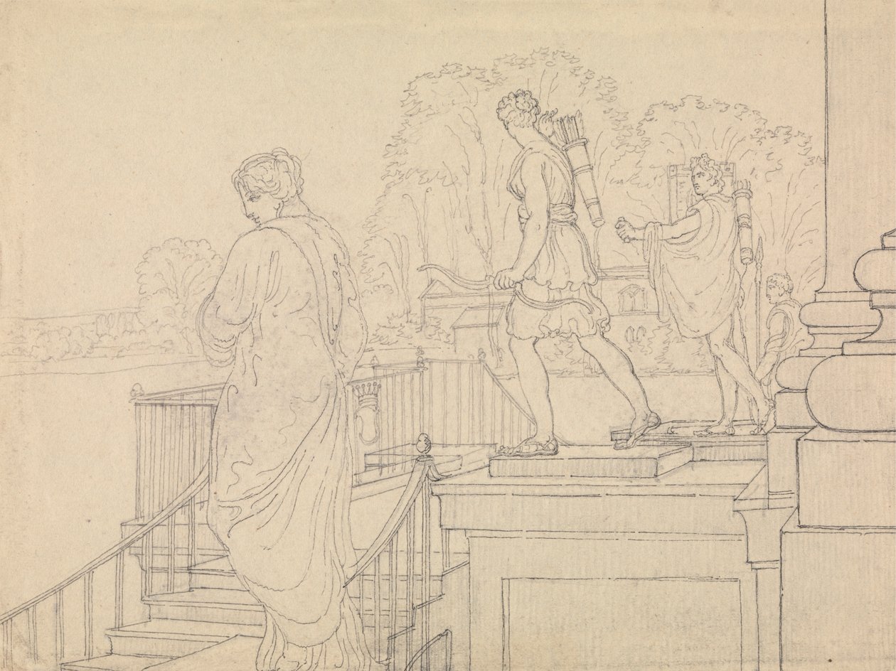 Veranda med statuary, Easton Neston, Northants av Charles Hamilton Smith