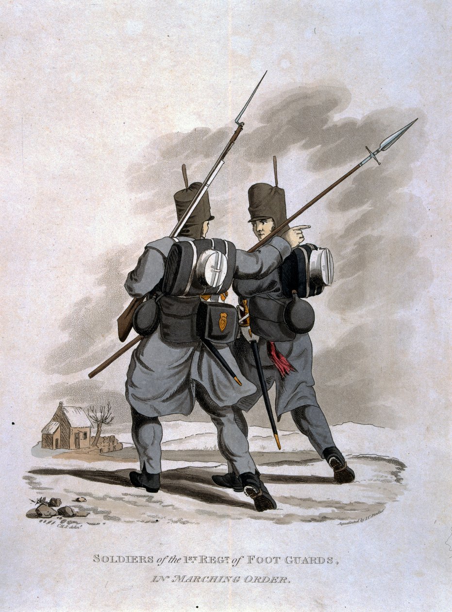 Soldiers of the 1st Regiment of Foot Guards in Marching Order, fra 
