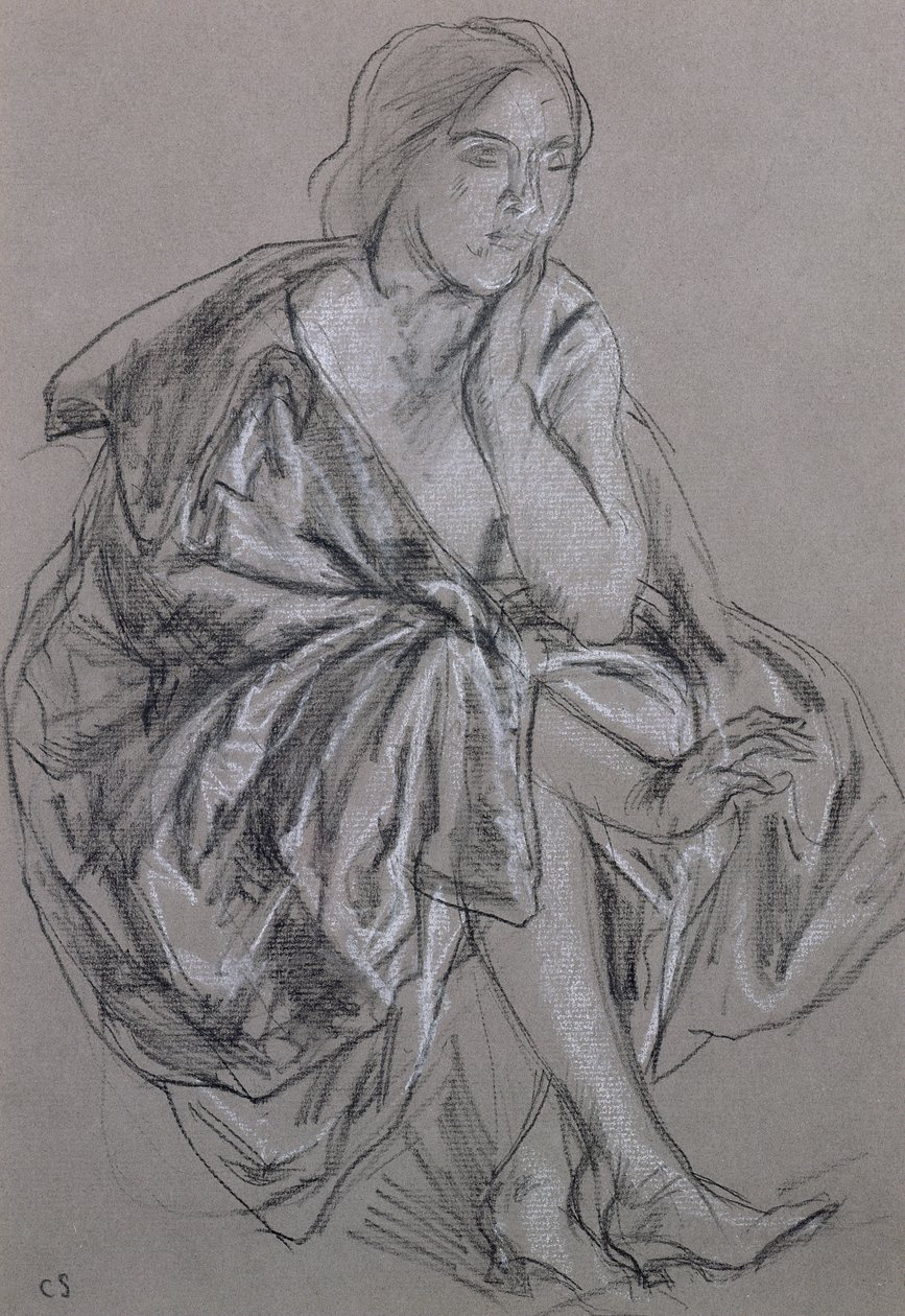 Studie av en sittende kvinne, sittende kvinne drapert (kritt på papir) av Charles Haslewood Shannon
