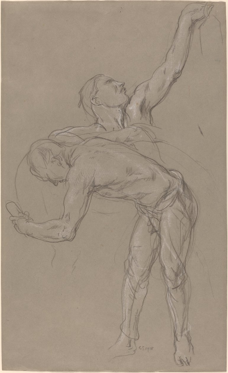 To mannsfigurer: Studie for "Den barmhjertige samaritan" av Charles Hazelwood Shannon
