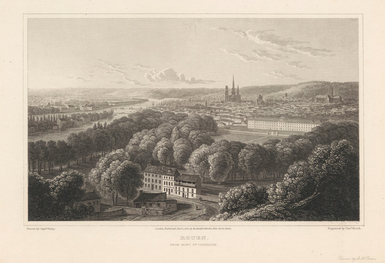 Rouen, fra Mont Sainte Catherine av Charles Heath
