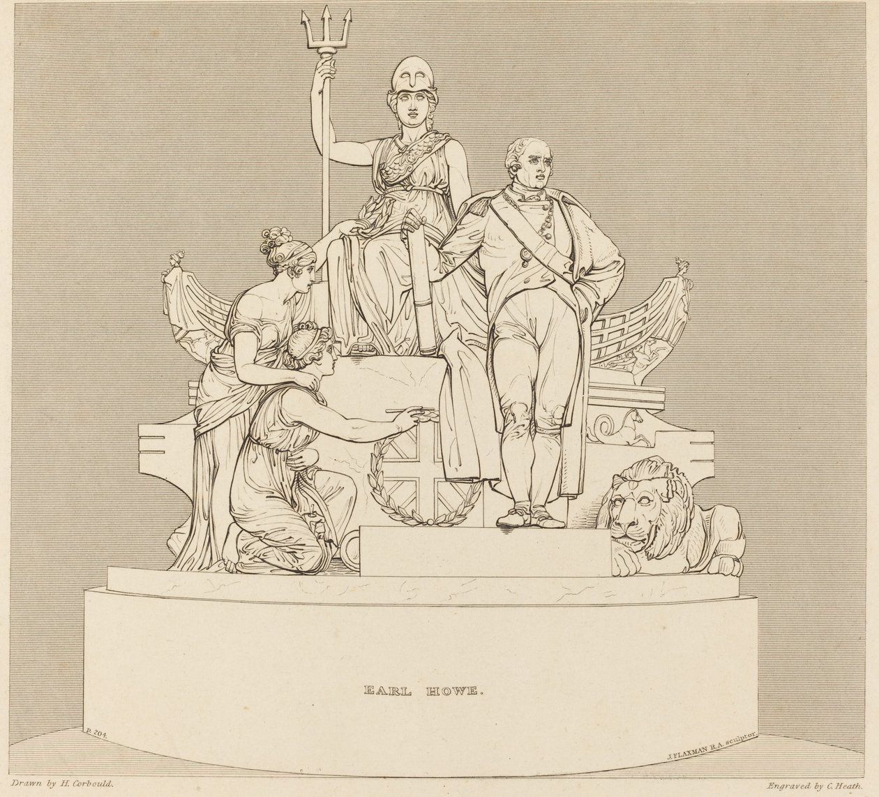 Monument til Earl Howe av Charles Heath after Henry Corbould after John Flaxman