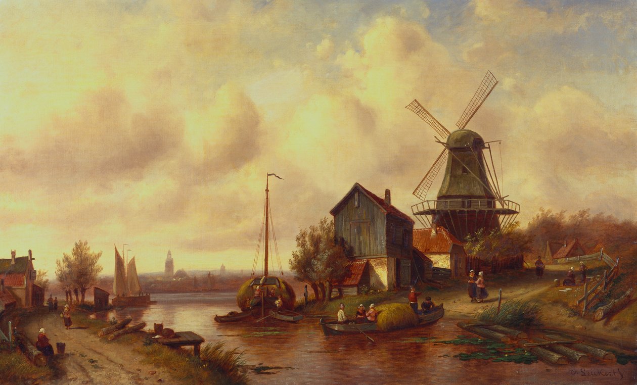 En nederlandsk elvelandsby av Charles Henri Joseph Leickert