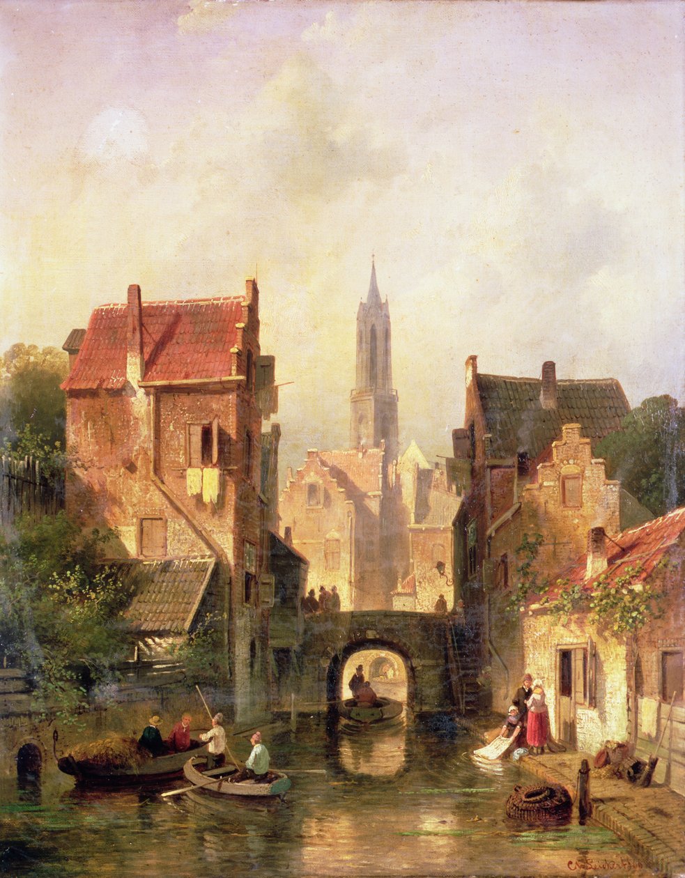 En nederlandsk kanalscene, 1866 av Charles Henri Joseph Leickert