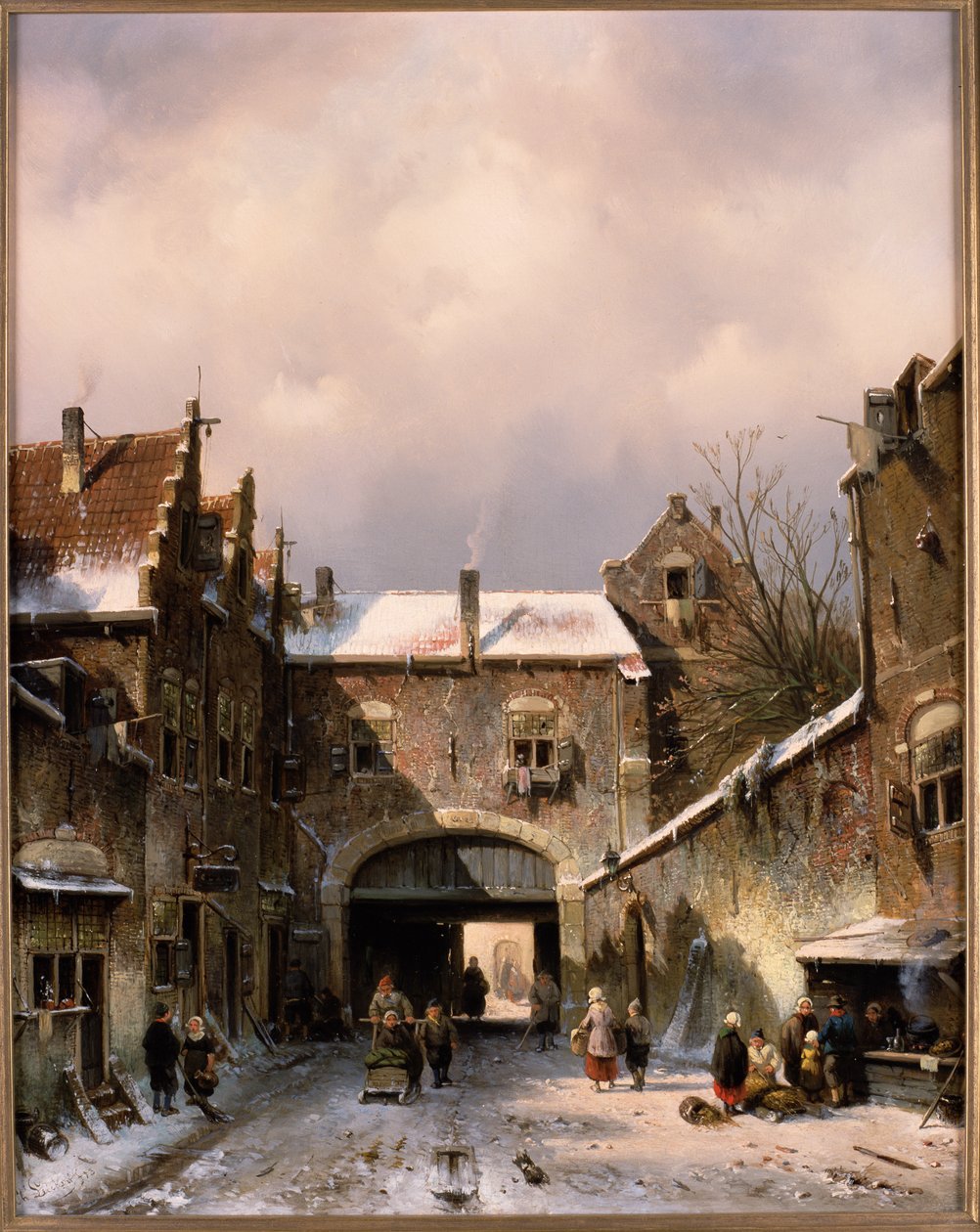 En landsbygatescene om vinteren, 1893 av Charles Henri Joseph Leickert