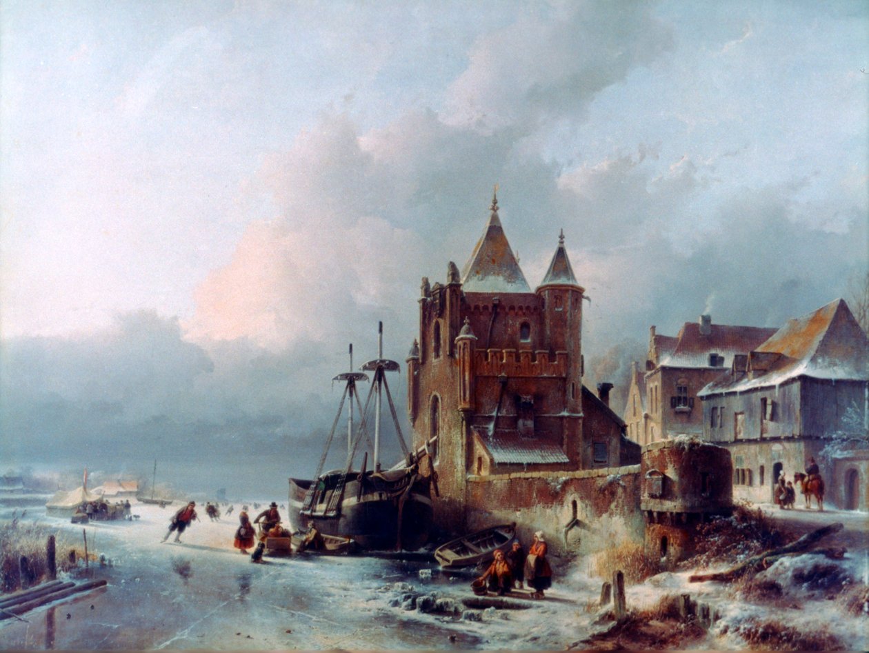 Frozen River, c1838-1907 av Charles Henri Joseph Leickert