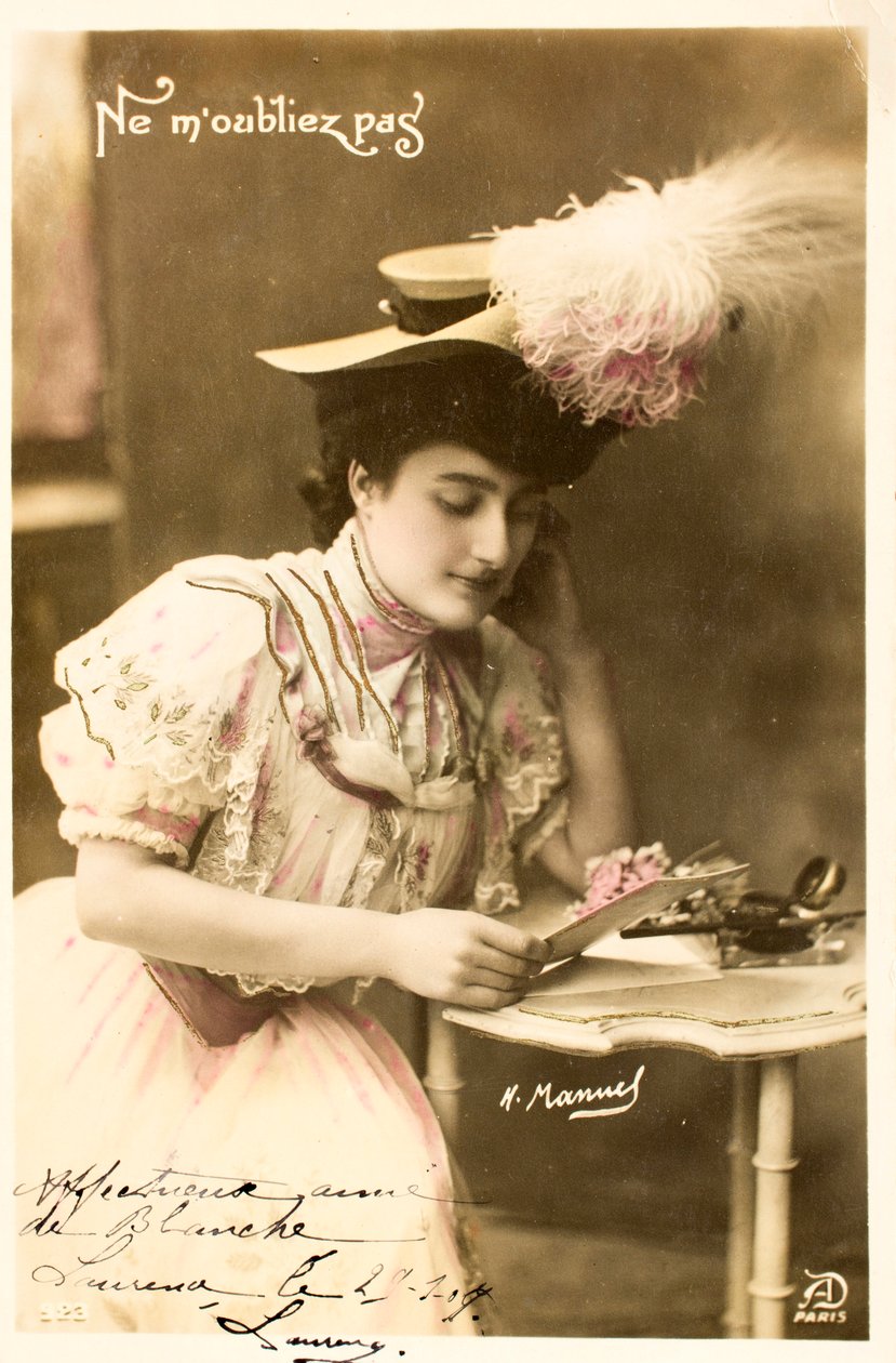 Gammelt postkort/Ikke glem meg/Woman of the Belle Epoque av Augustus Kollner