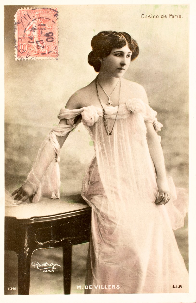 Gammelt postkort/M de Villers/Skuespillerinne/Casino de Paris av Augustus Kollner