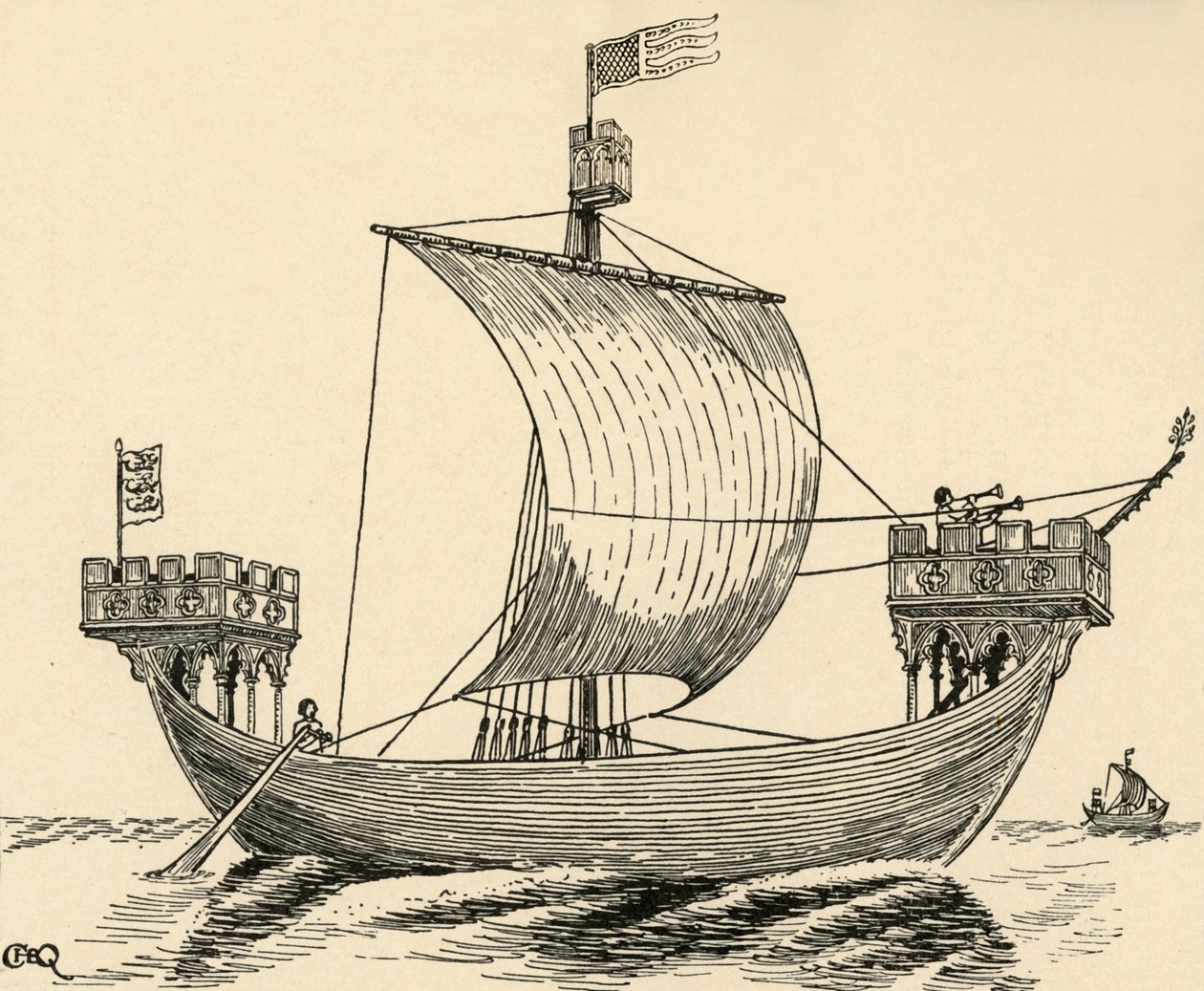 Et skip fra Edward I.s tid basert på Dover-seglet, 1284, 1931 av Charles Henry Bourne Quennell