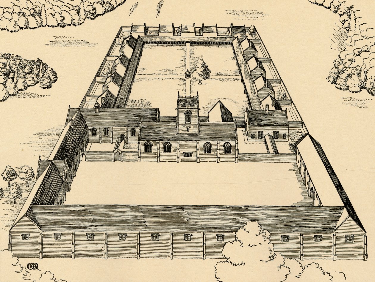 Fugleperspektiv av Carteusian Monastery, 1931 av Charles Henry Bourne Quennell