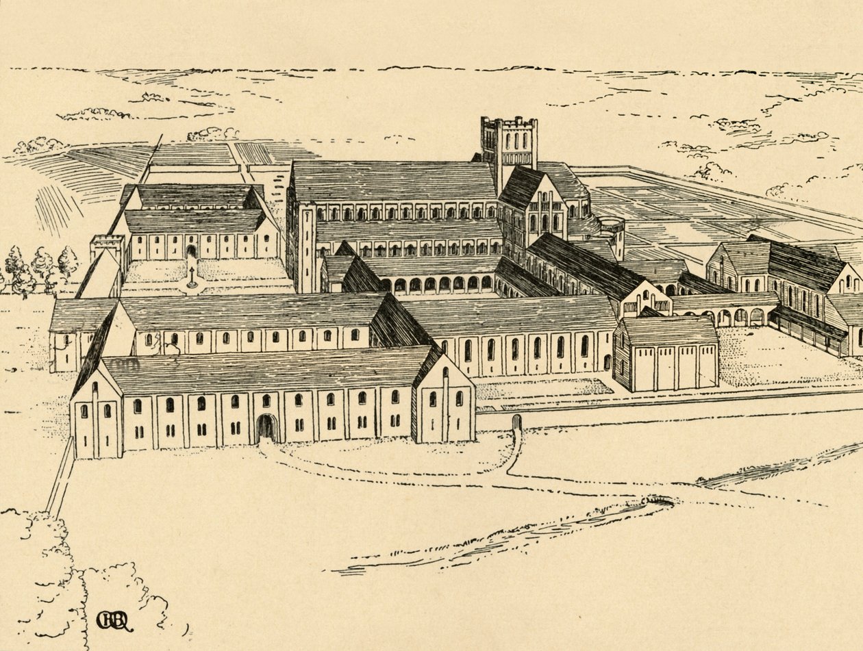 Eksteriør av benediktinerklosteret, 1931 av Charles Henry Bourne Quennell
