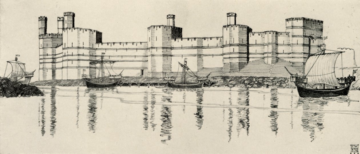 Eksteriør av Caernarvon Castle, Nord-Wales, 1931 av Charles Henry Bourne Quennell