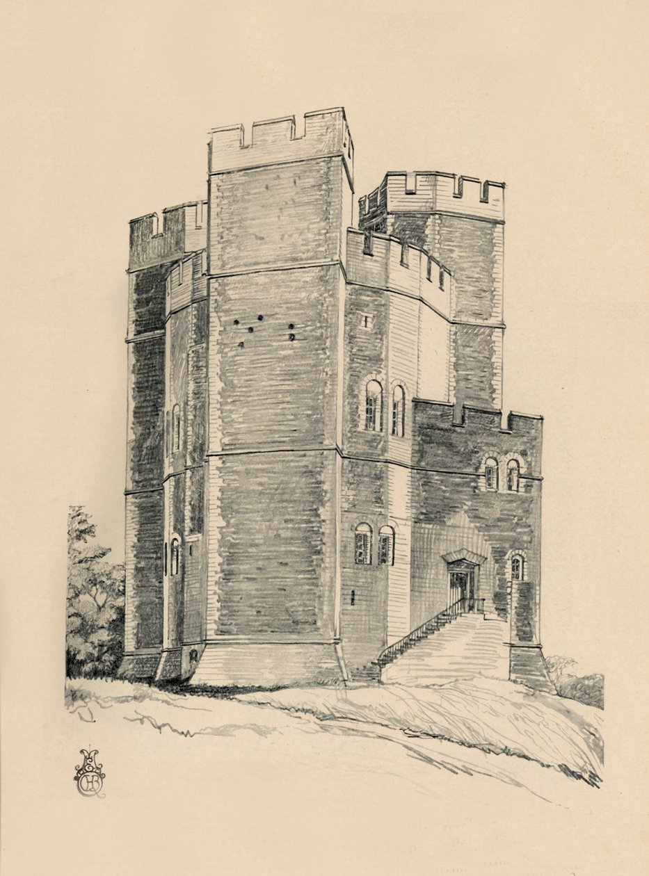 Eksteriør av Orford Castle, Suffolk the Battlements restaurert, 1931 av Charles Henry Bourne Quennell