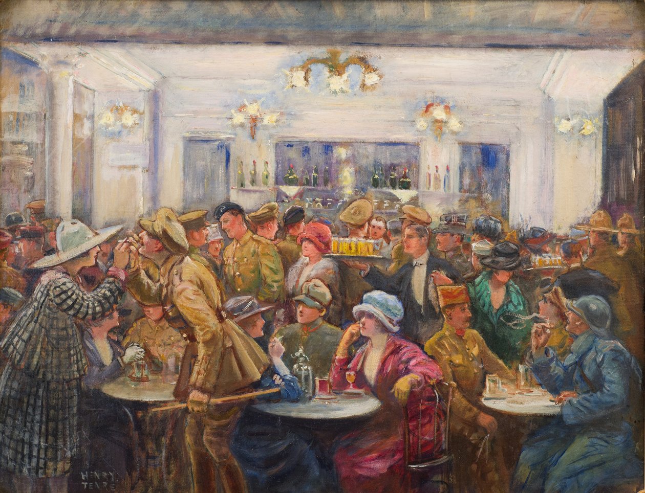 Olympia-drikkegryten under en pause, ca. 1918 (olje på lerretstavle) av Charles Henry Tenre