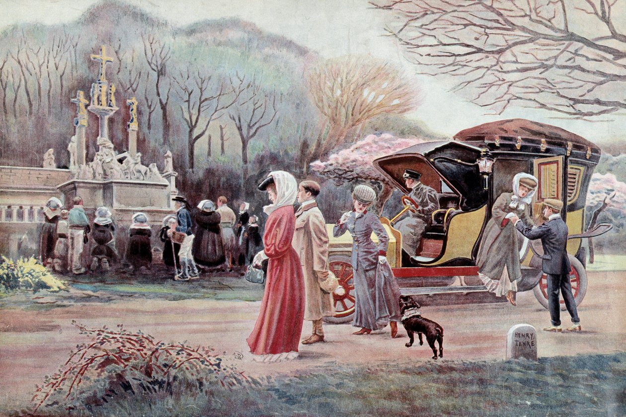 Pelerinage in Breton Calvary - Trykk fra begynnelsen av det 20. århundre av Charles Henri Terre (1864 - 1926). Paris, dekorativ kunst av Charles Henry Tenre
