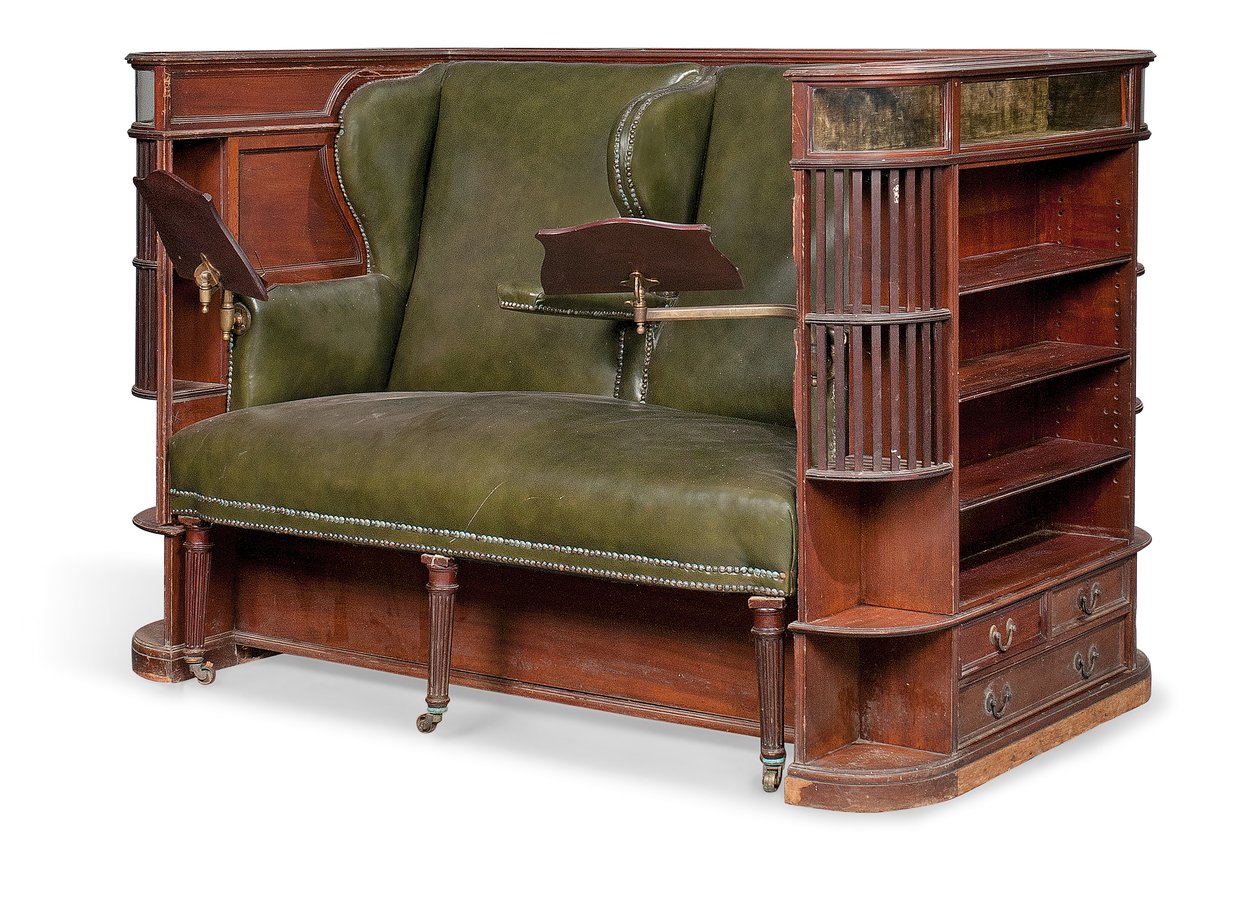 Edwardiansk "vogn" sete, tidlig på 1900-tallet (mahogni og skinn) av Charles Hindley and Sons