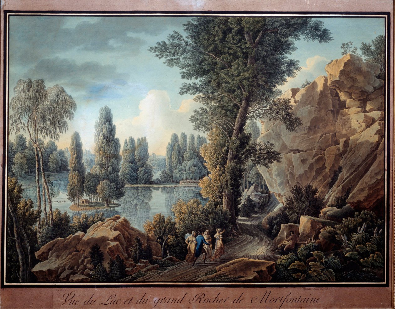 The Great Rock and the Lake of Mortefontaine Park Watercolor av Charles Hippolyte Cassas (1800-1846) Paris fra 1800-tallet, Musee Marmottan av Charles Hippolyte Cassas