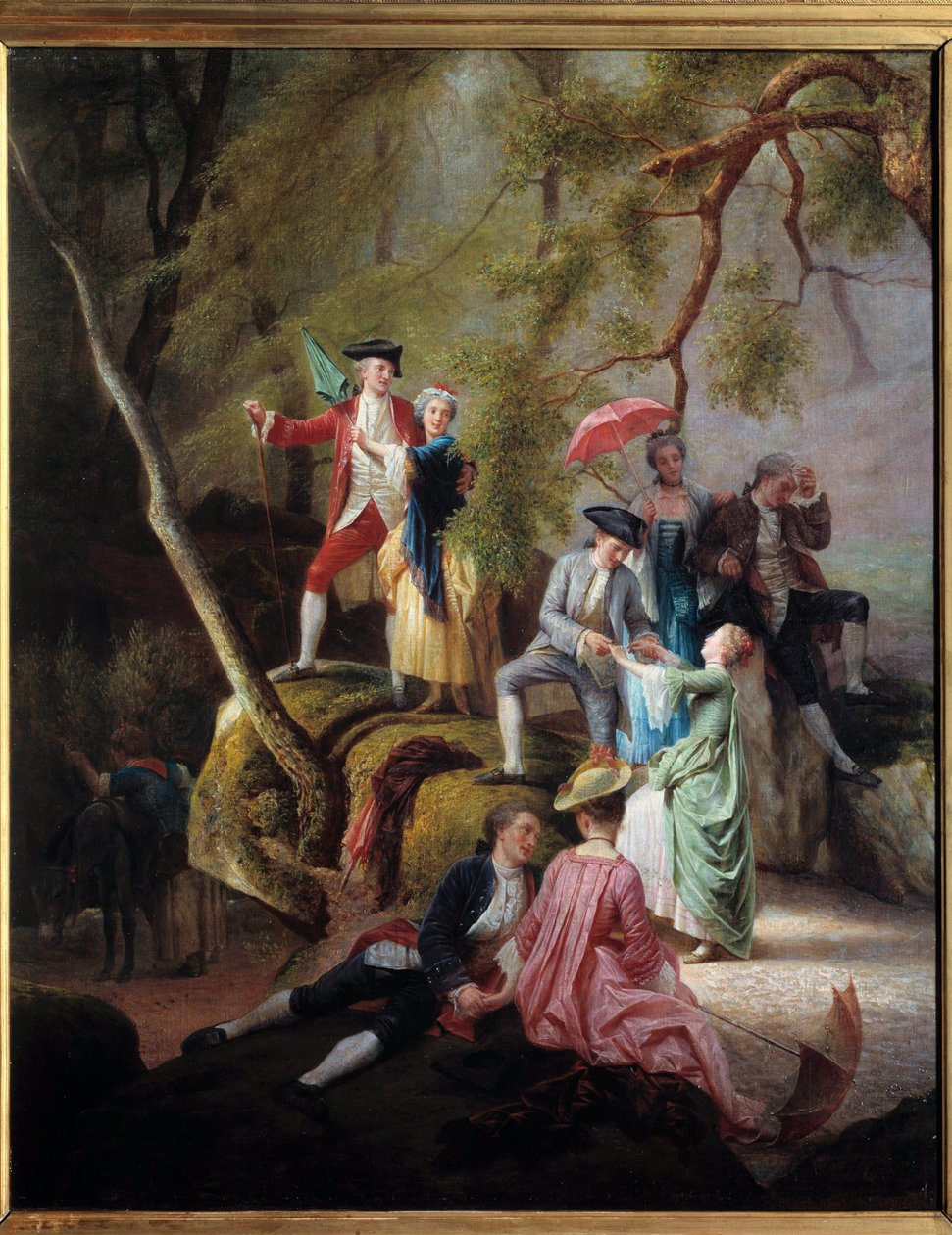 Country underholdning Gallant Scene under en tur med adelsmenn. Maleri av Charles Gustave Housez (1822-1880) 1800-tallet. Privat samling av Charles Housez