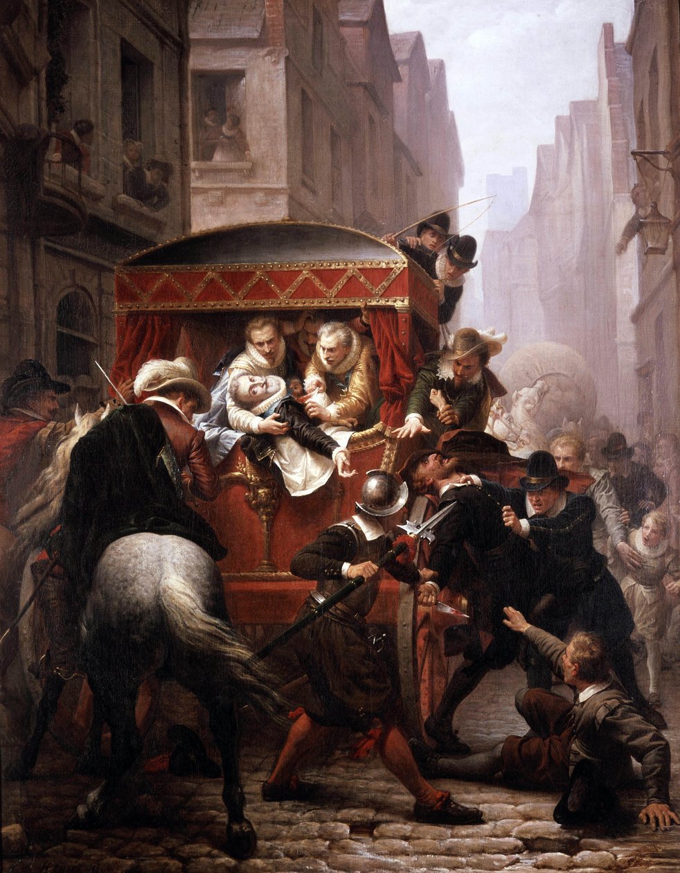 Drapet på den franske kong Henri IV av Ravaillac i 1610 i Paris (olje på lerret) av Charles Housez
