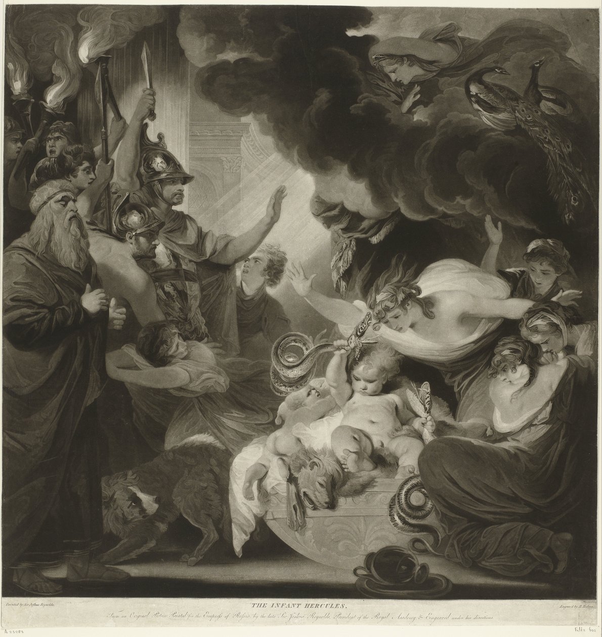 Hercules kveler de to slangene i vuggen sin av Charles Howard Hodges