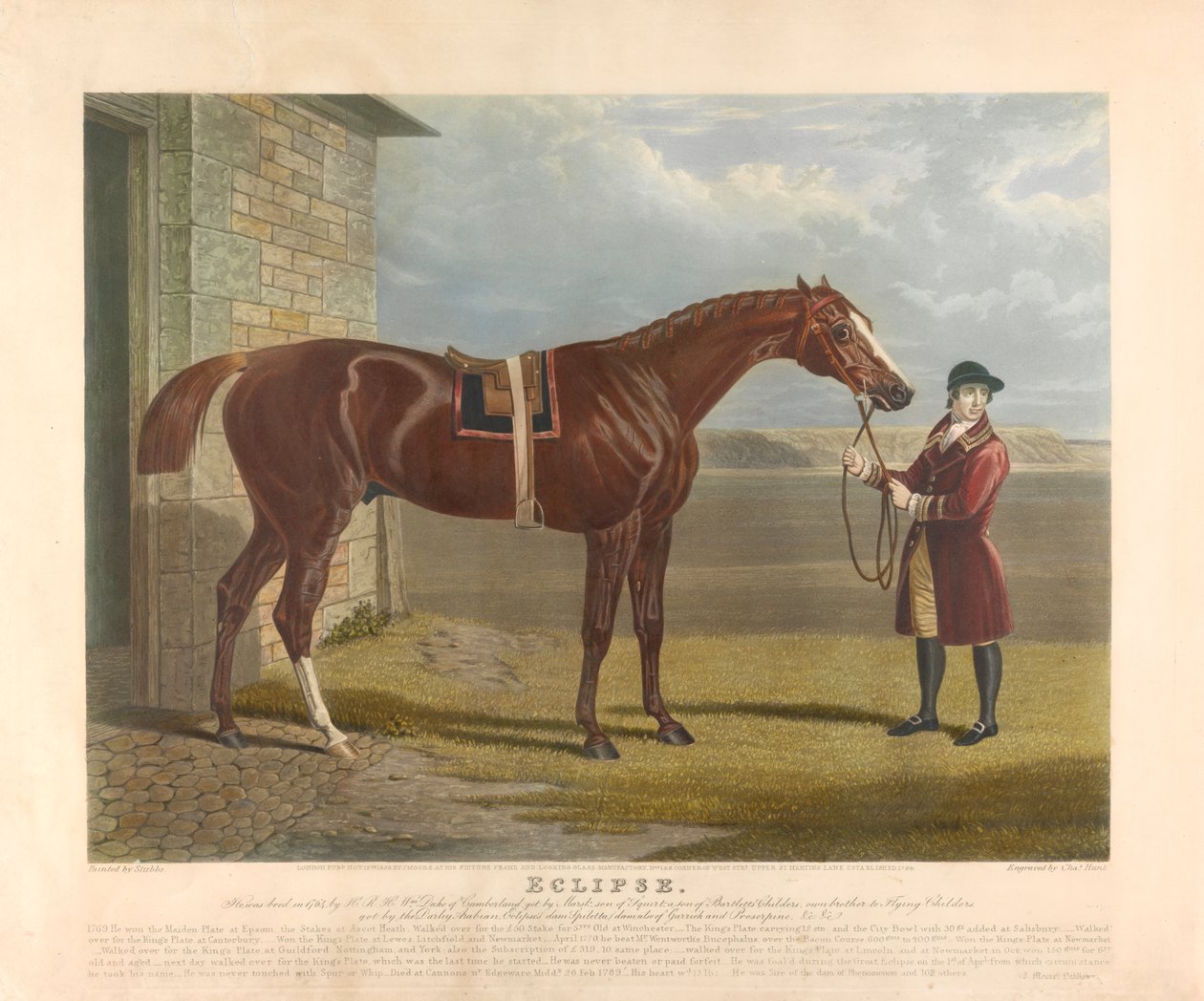 'Eclipse' / 'Han ble avlet i 1764, av HRH Wm. Cuke of Cumberland, fått av Marsk, sønn av squirt, en sønn av Gartletts Childers, egen bror til Flying Childers... av Charles Hunt