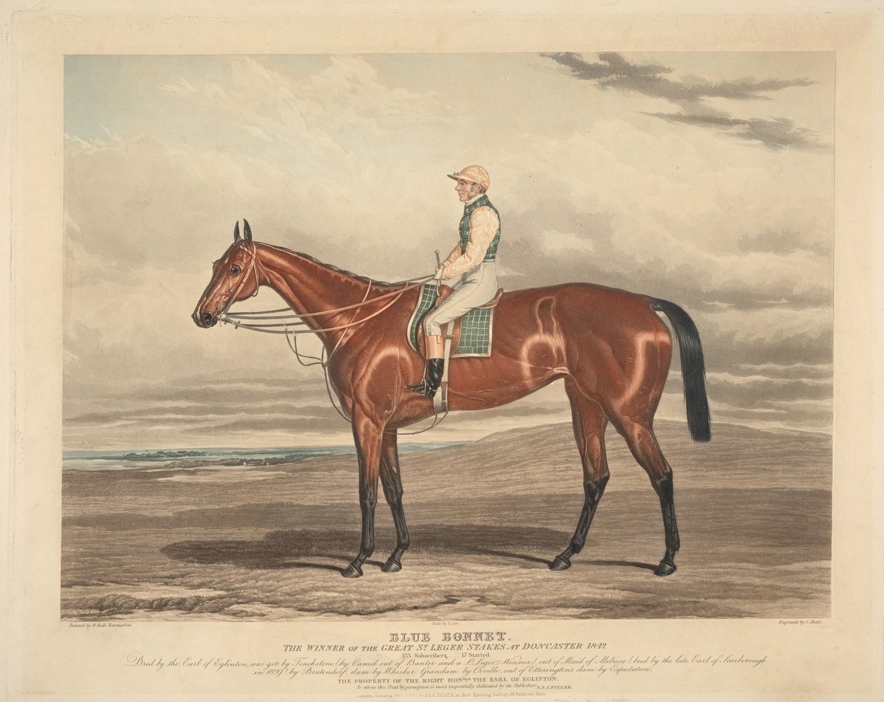 Veddeløp: Blue Bonnet. Vinneren av de store St. Leger Stakes i Doncaster i 1842 av Charles Hunt