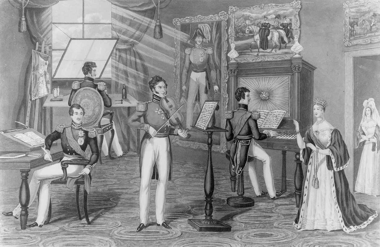 The Wonder of Windsor: The Artist, Poet, Fiddler, Here We See, And all is Tweedle-dum and Tweedle-dee, c.1841 (litho) (bw photo) av Charles Hunt