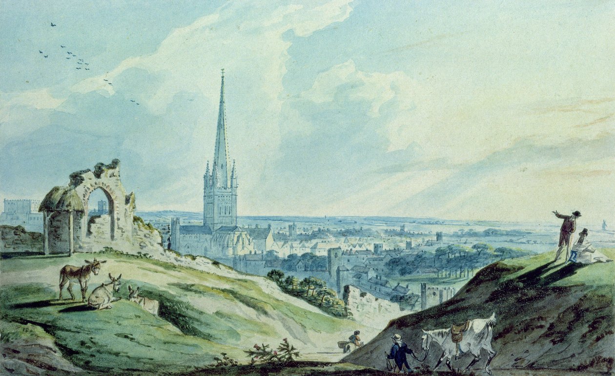 En utsikt over Norwich, fra Mousehold Hill, nær ruinene av Ketts Castle av Charles, II Catton