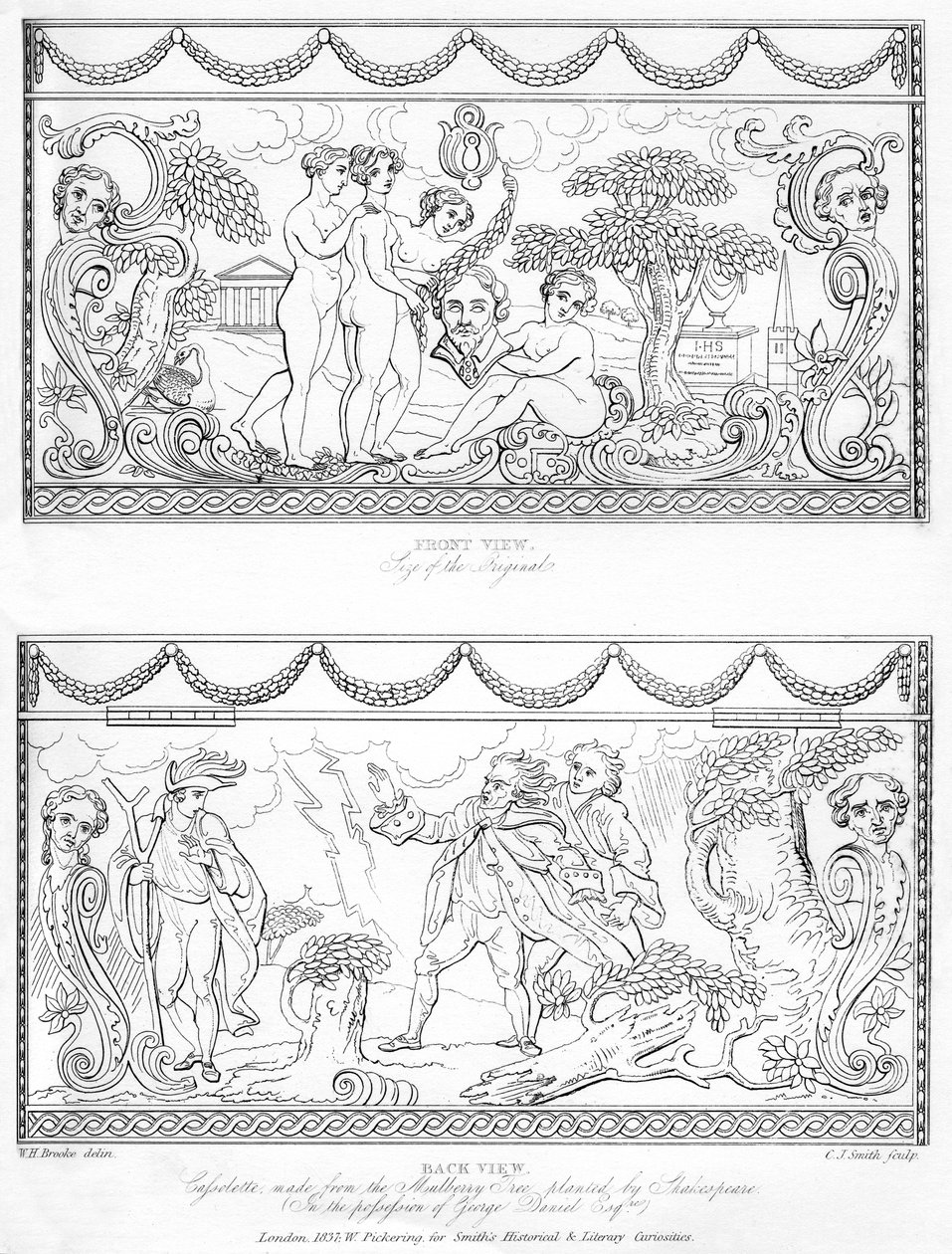 Utskåret cassolette laget av treet fra Shakespeares morbærtre, 1700-tallet, 1840 av Charles J. Smith