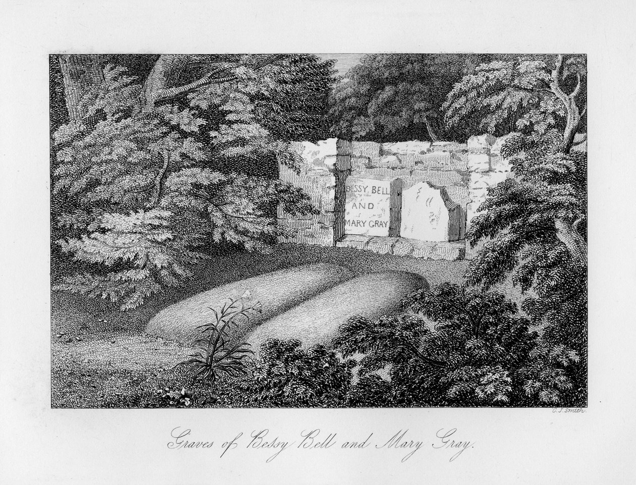 Grav til Bessy Bell og Mary Gray, nær Perth, 1840. av Charles J. Smith